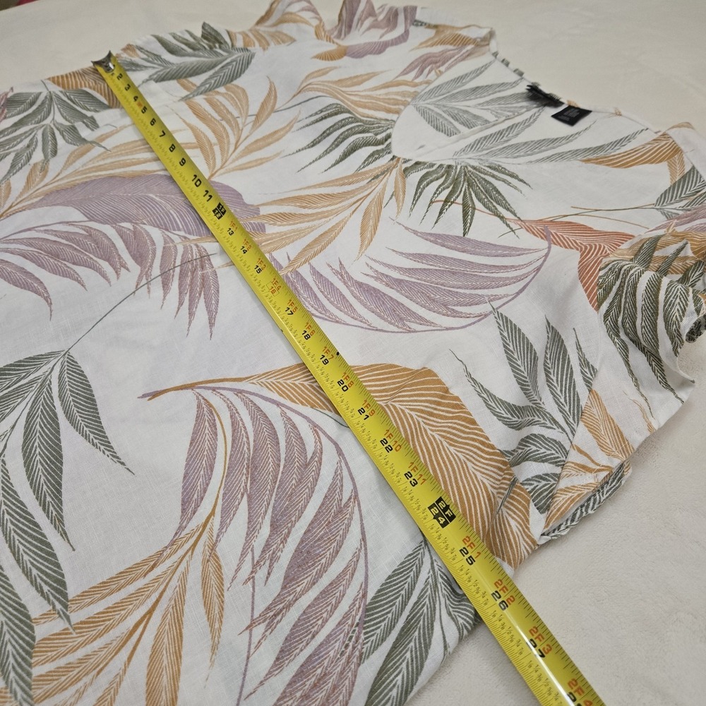 Tahari Linen Dress Palm Tropical Print Ruffle Boho Summer Neutral Resortwear 2X - Picture 4 of 6